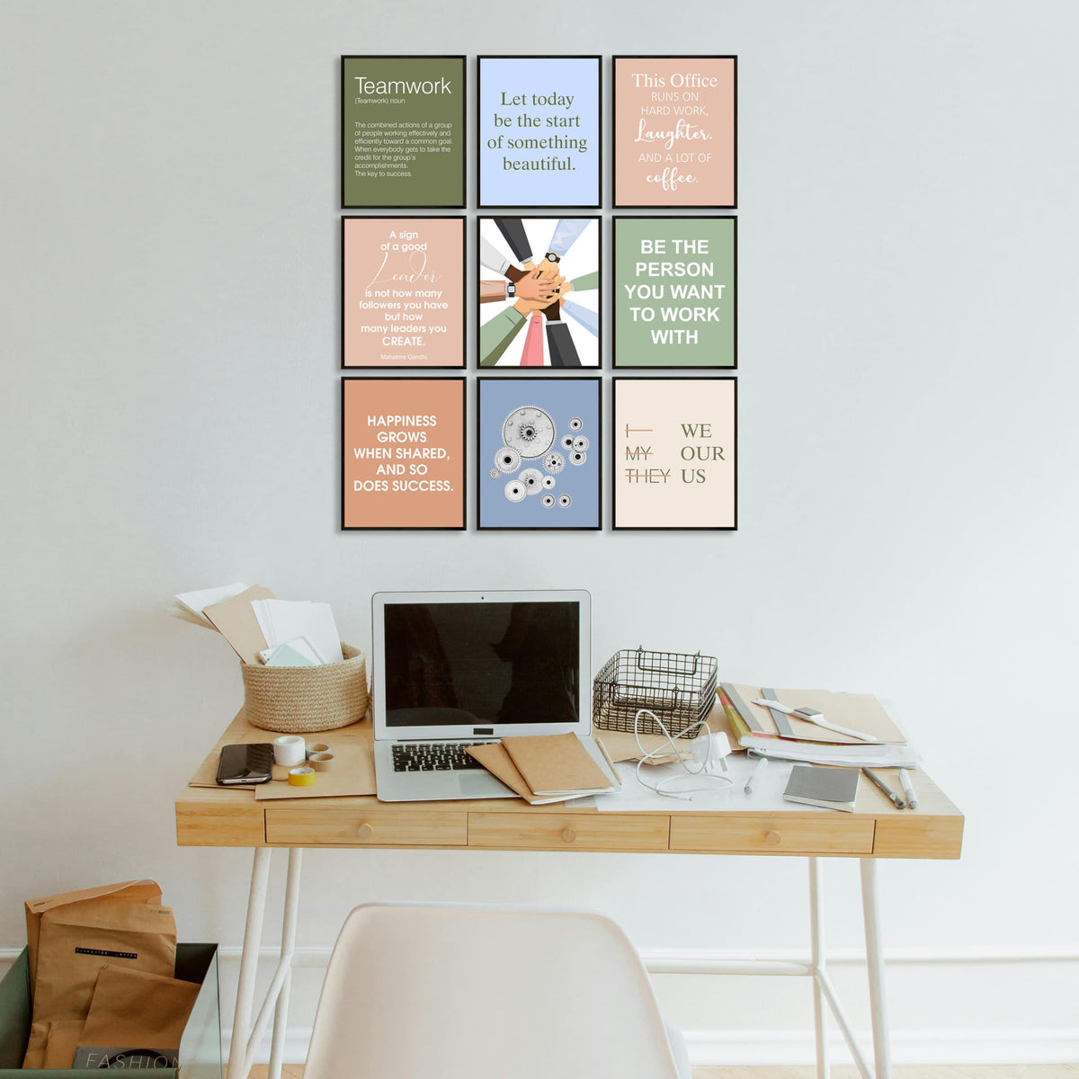 LANCHI95 9 Pcs Inspirational Office Wall Art Decor - Motivational Quotes Posters for Work, Teamwork Leadership Success Wall Decor, Sage Green & Terracotta Gallery Wall Set 8x10in UNFRAMED