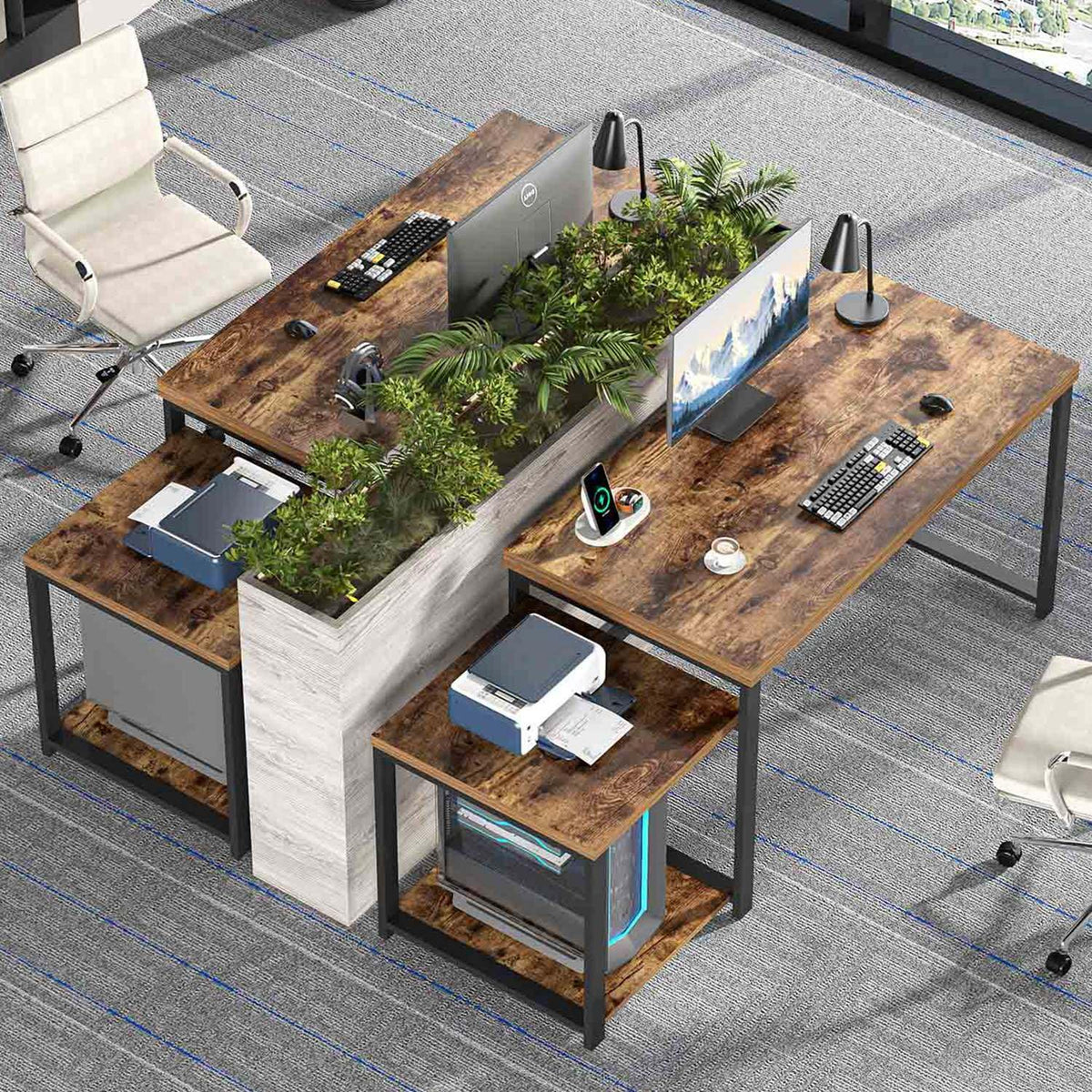 FOLUBAN Large Computer Desk for Home Office with Printer Space, Wood Study Gaming Workstation Table with Storage Shelves, Long Writing Desk for Bedroom Living Room, Rustic Brown, 63 Inch