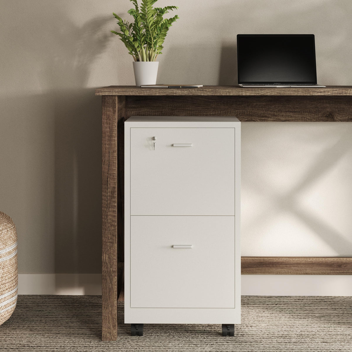 File Cabinet - 2-Drawer Cabinet with Lock and Deep Drawer Storage - Rolling Filing Cabinet for Under The Desk, Home, or Office by Lavish Home (White)