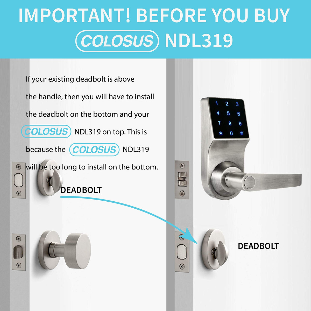 Electronic Keyless Door Lock, Keyless Entry with Touchscreen, Key Fobs, Remote Control, Keys for Home, Office or Commercial, Silver NDL319