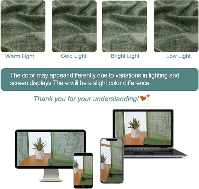Chyhomenyc Sage Green Semi Sheer Curtains 84 Inches Long 2 Panels Set, Light