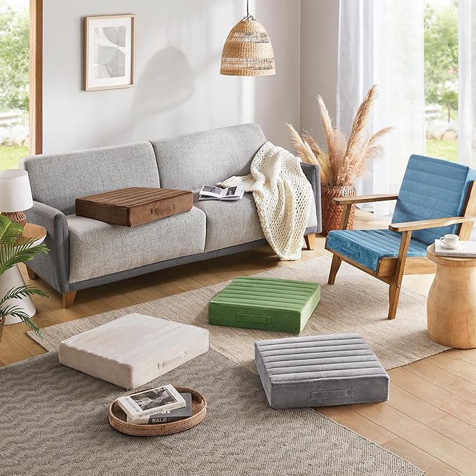 Codi High Density Foam Floor Pillow 2 Sets, Washable Thick Couch Cushion