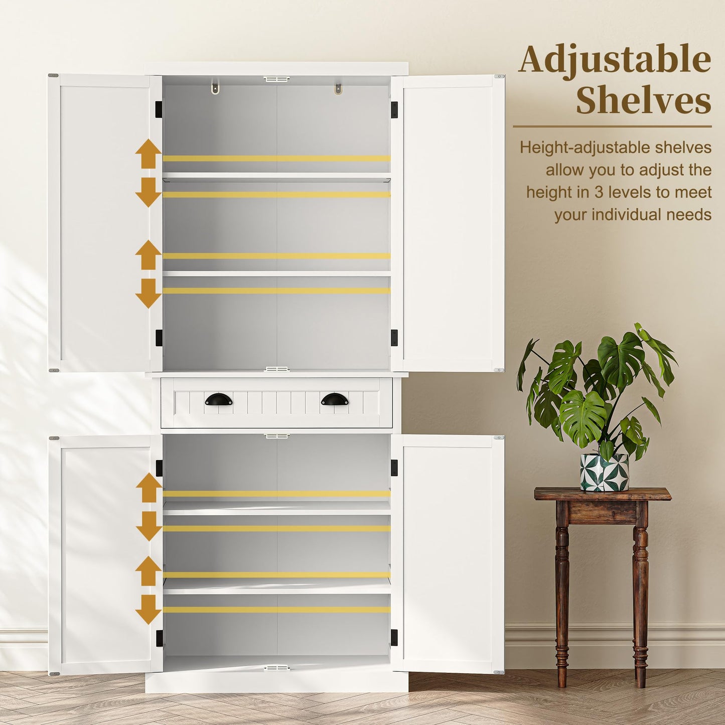 ARTPOWER 72" Tall Kitchen Pantry Storage Cabinet with Drawer and Adjustable Shelves, Pantry Cabinet for Kitchen, Bathroom or Hallway, White