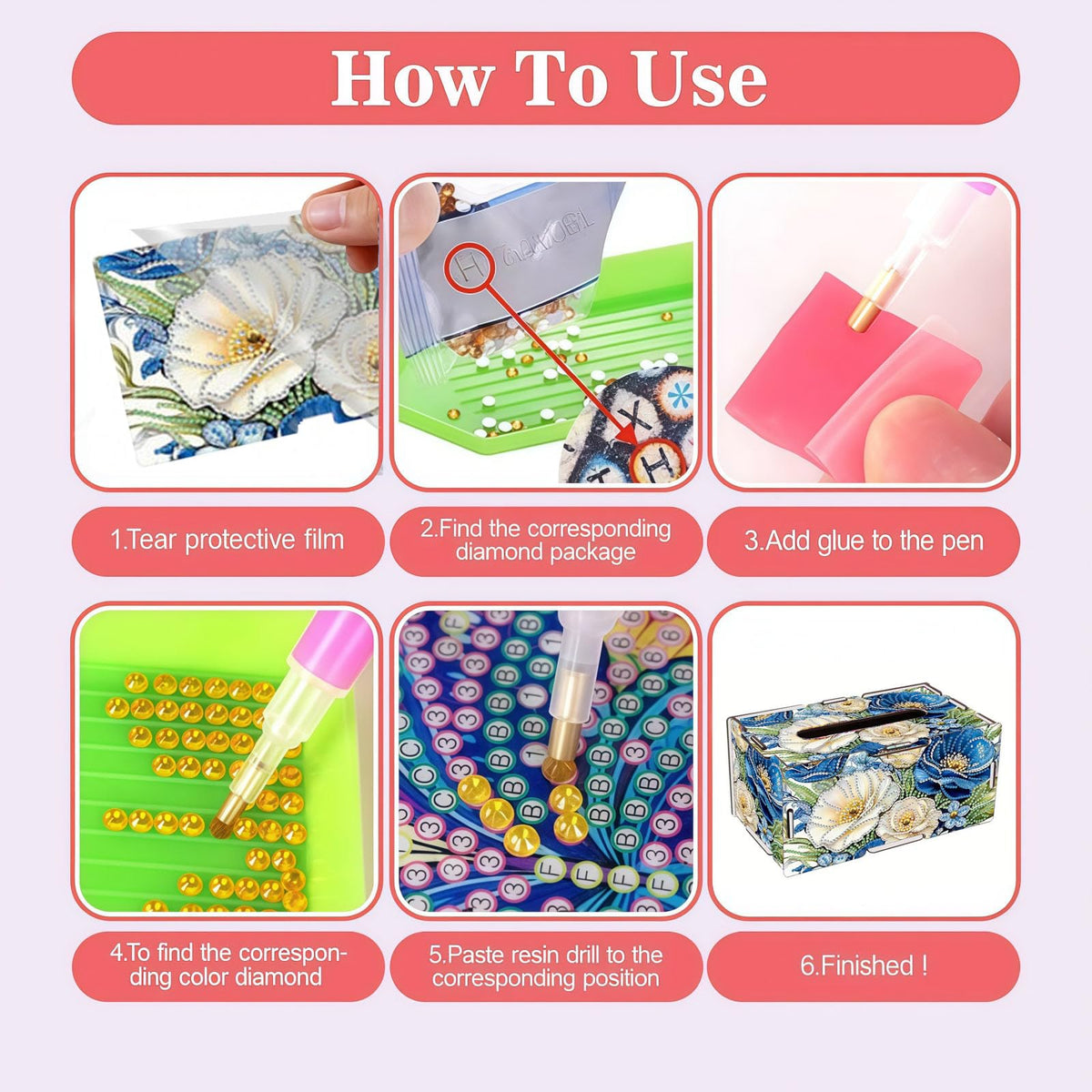 LSQFS DIY Diamond Painting Tissue Box for Adults, Wooden Diamond Art Craft Kit, Sparkling Desktop Tissue Holder with Rhinestone for Home Office Vanity Decor
