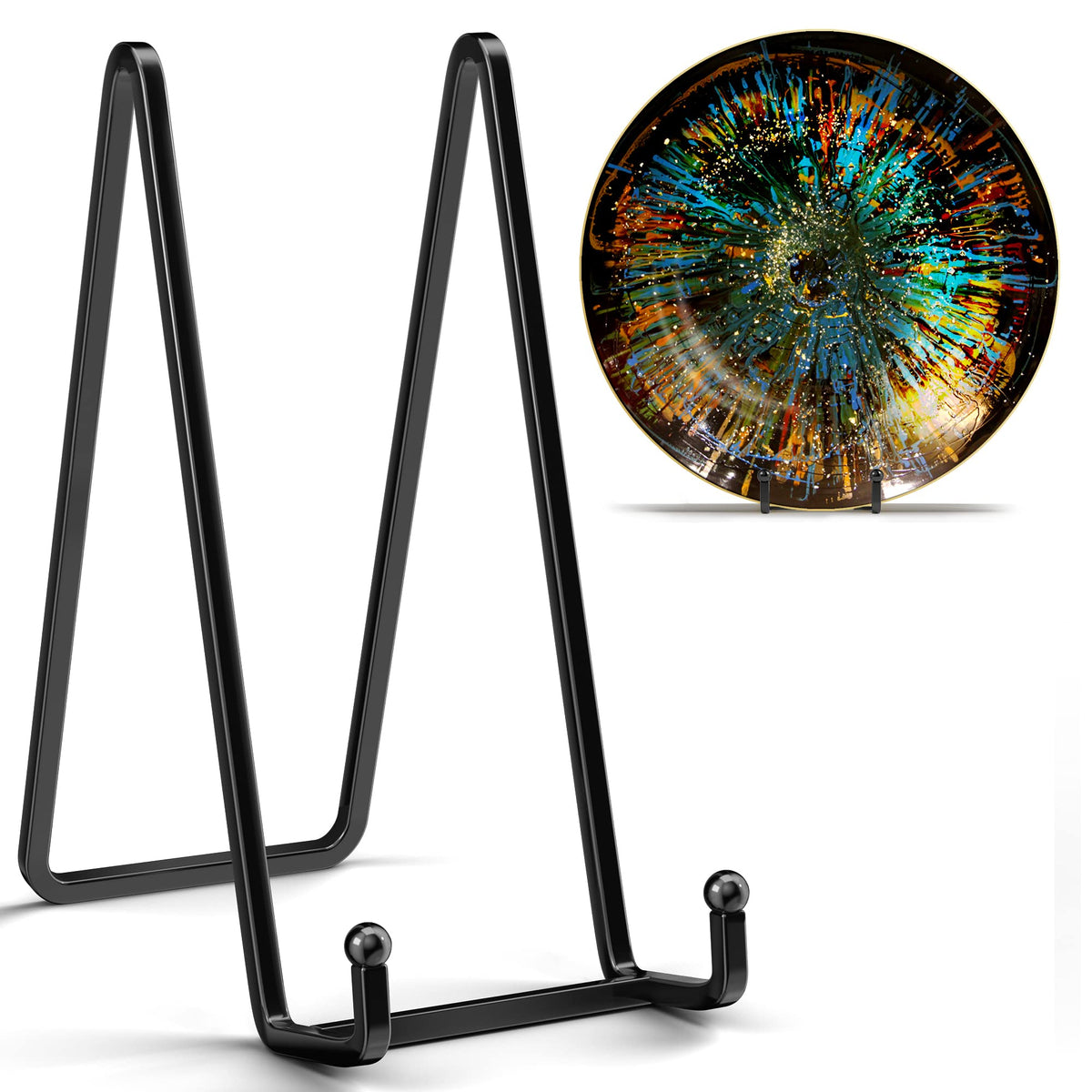 IPAME 8 Inch Large Plate Stands for Display - Metal Square Wire Plate Holder Display Stand + Picture Stand for Book, Platter, Plaque, Photo Easel (2 Pack)