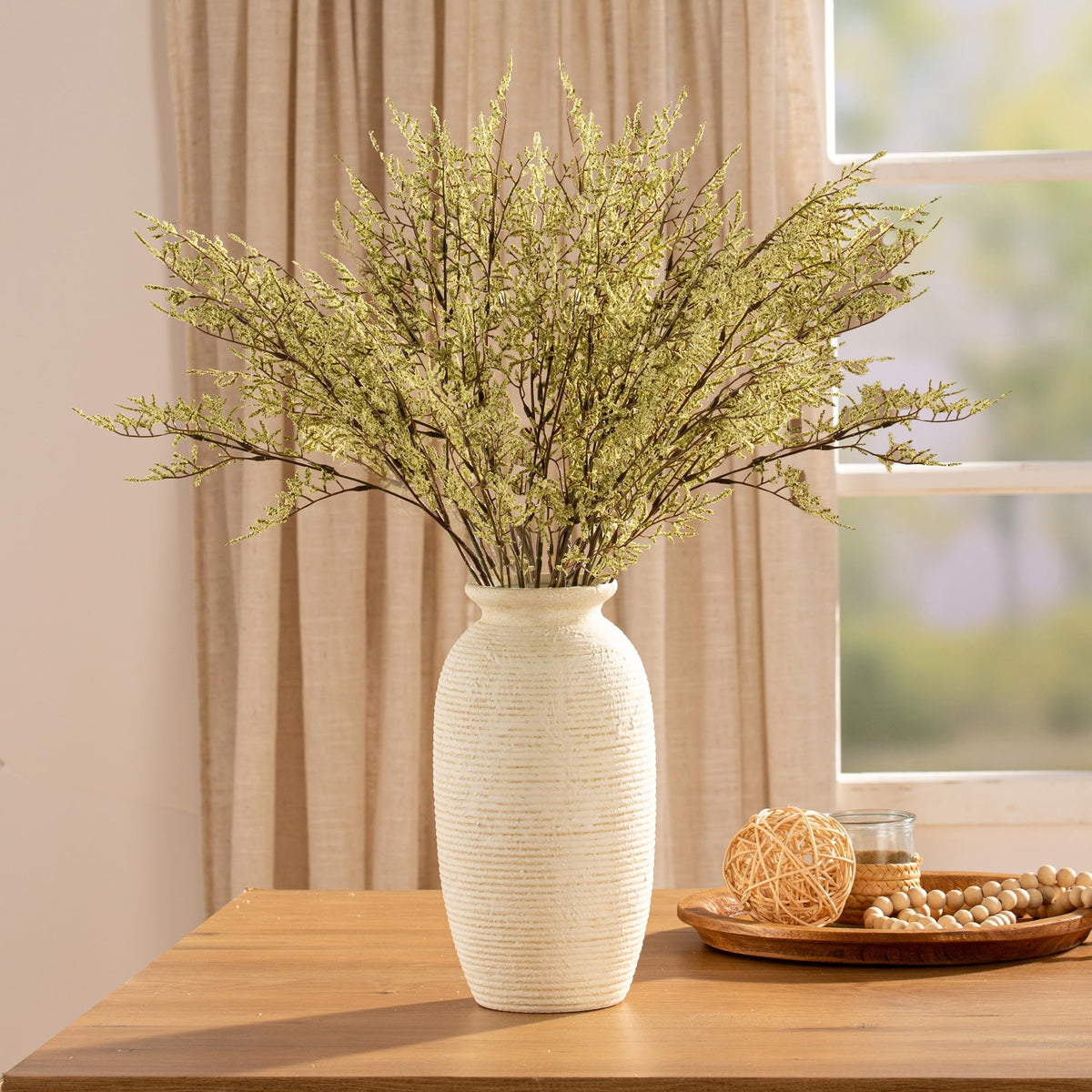 Ceramic Flower Vase, 12.5" Large Rustic Farmhouse Vases Home Decor Tall Pottery Decorative Pampas Vase for Table Living Room Entryway Mantel Bookshelf Bedroom Bathroom Kitchen-White