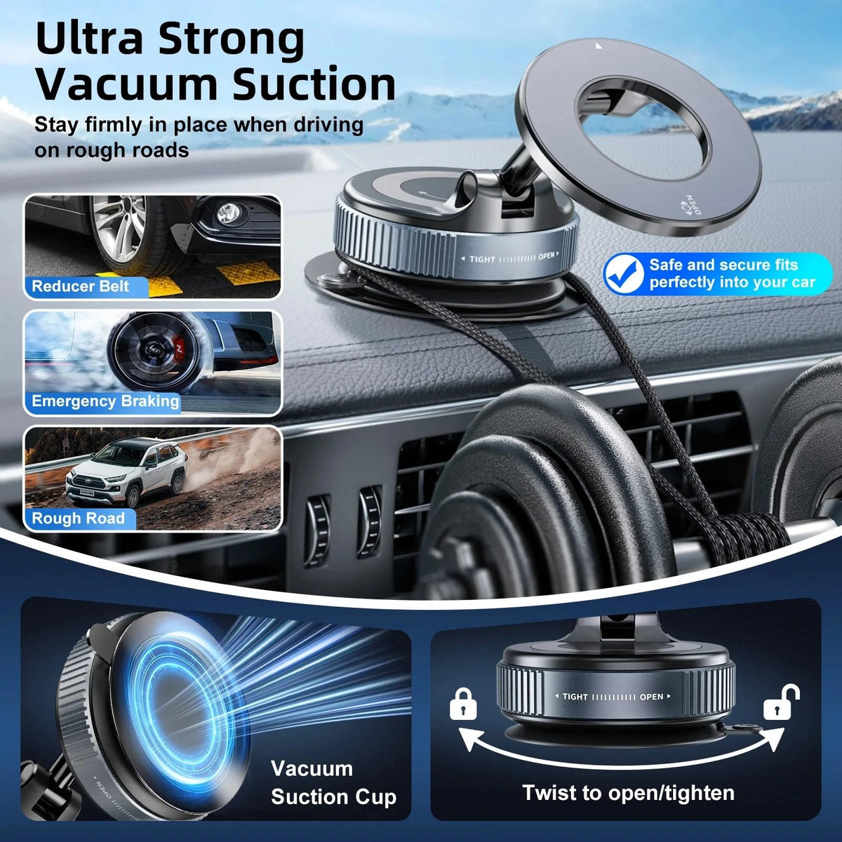 Upgrade Vacuum Magnetic Phone Holder for Your car,106 LBS Extra Strong Suction Cup N52 3800 Gauss Magnet Phone Mount for Cell Phone Holders for Your Car - Gym - Mirror for iPhone