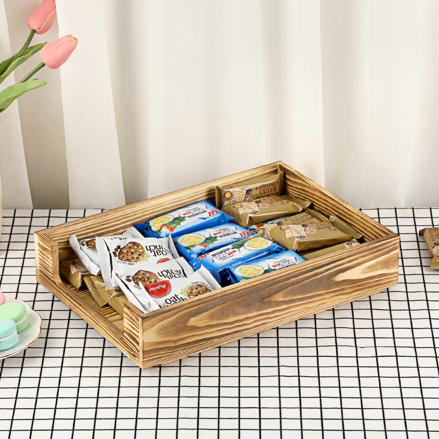 BTSKY Wood Letter Tray Front-Load Document Organizer for Office Desktop Organizer - Desk Magazine, File Folder, Paper Holder - Stackable Paper Document File Tray, 1 Pack