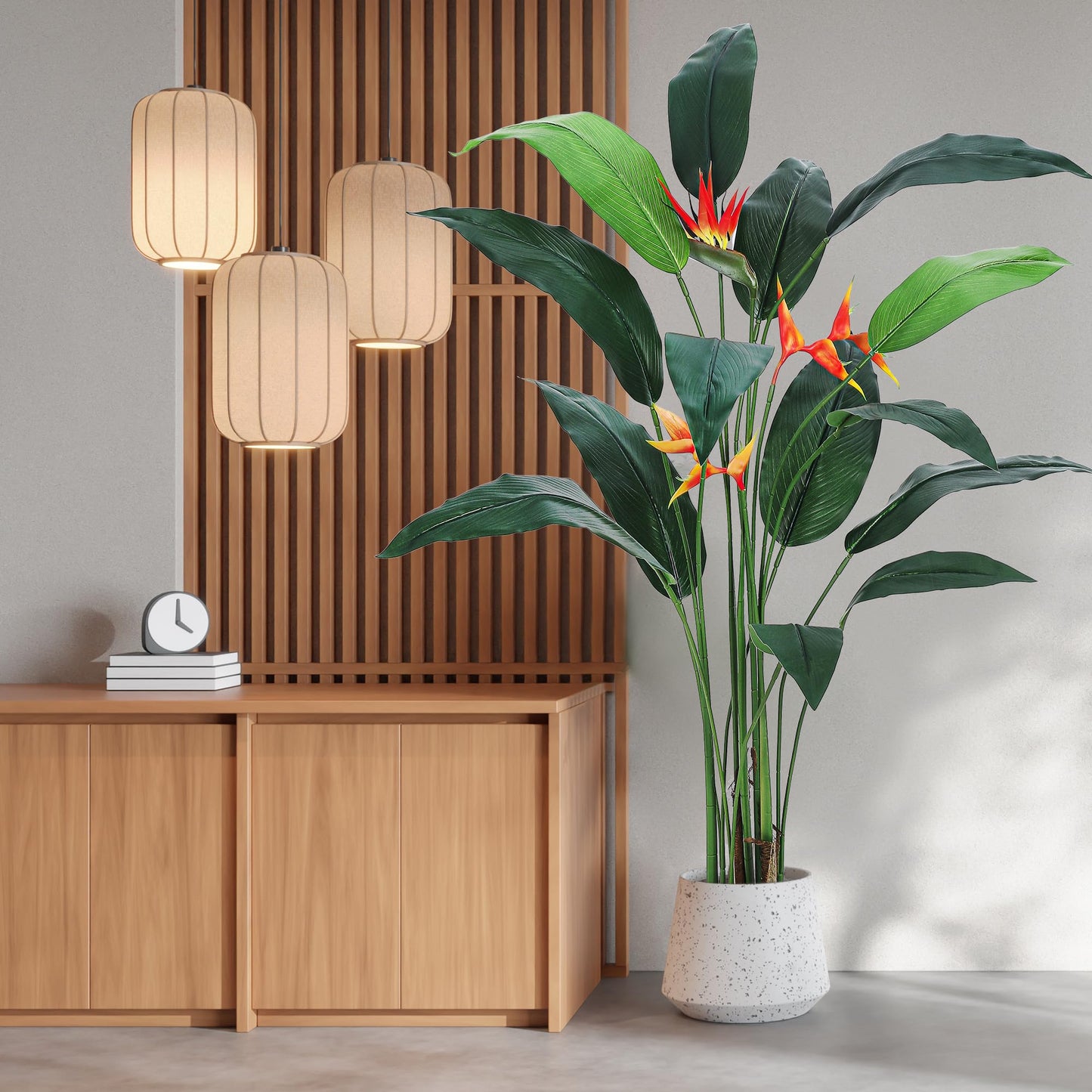 Realistic Artificial Bird of Paradise Plant Palm Tree, 7FT 6FT Tall Fake Tree with Lifelike Faux Leaves, 14 20 Trunks, Silk Indoor Outdoor Greenery, Easy Assembly Home Office Decor, 2 Pack