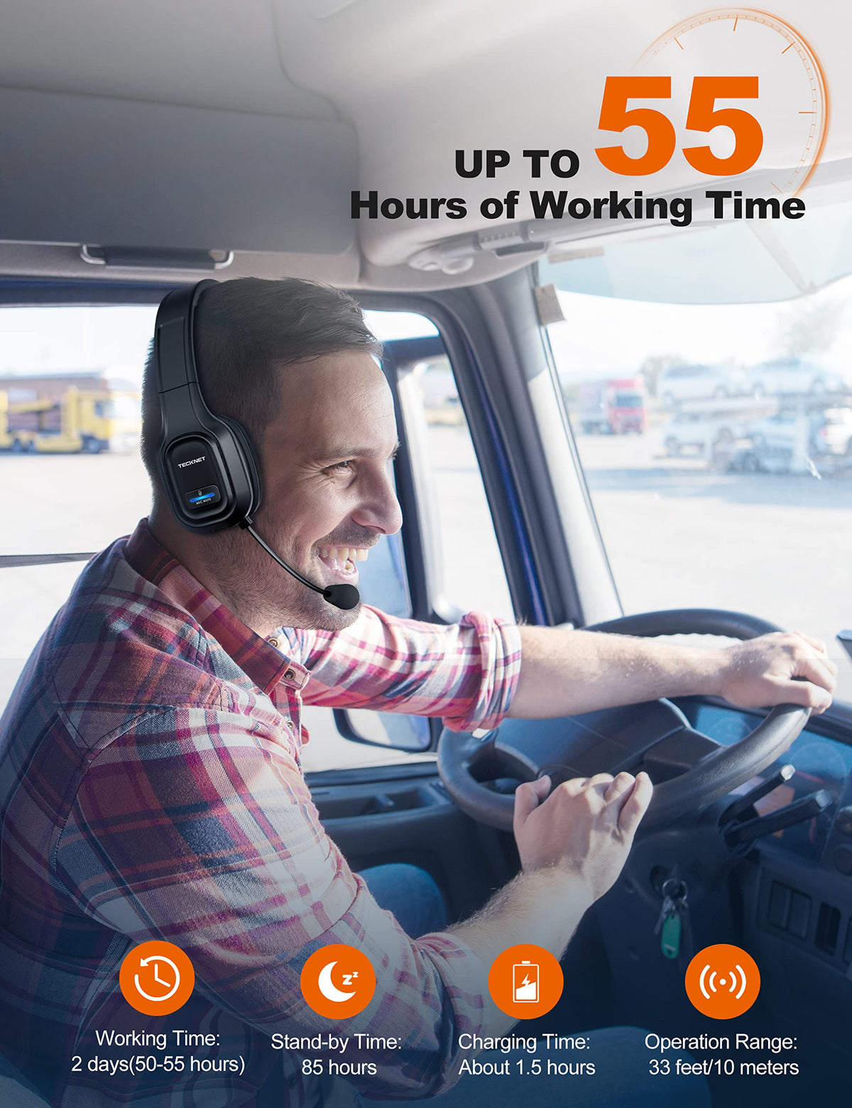 TECKNET Trucker Bluetooth Headset, Trucker Bluetooth Headphones with Microphone AI Noise Canceling Wireless On Ear Headset, Hands Free Wireless Headset for Cell Phone Computer Office Home (Black)