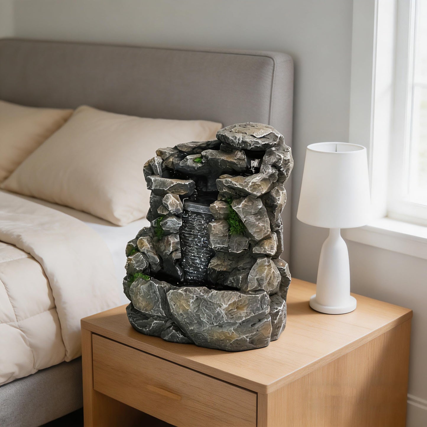WZAPPKEW Waterfall Fountain Indoor Water Fall Theme Tabletop Zen Fountain for Home Decor Desk Fountain for Relaxation Meditation(Waterfall)