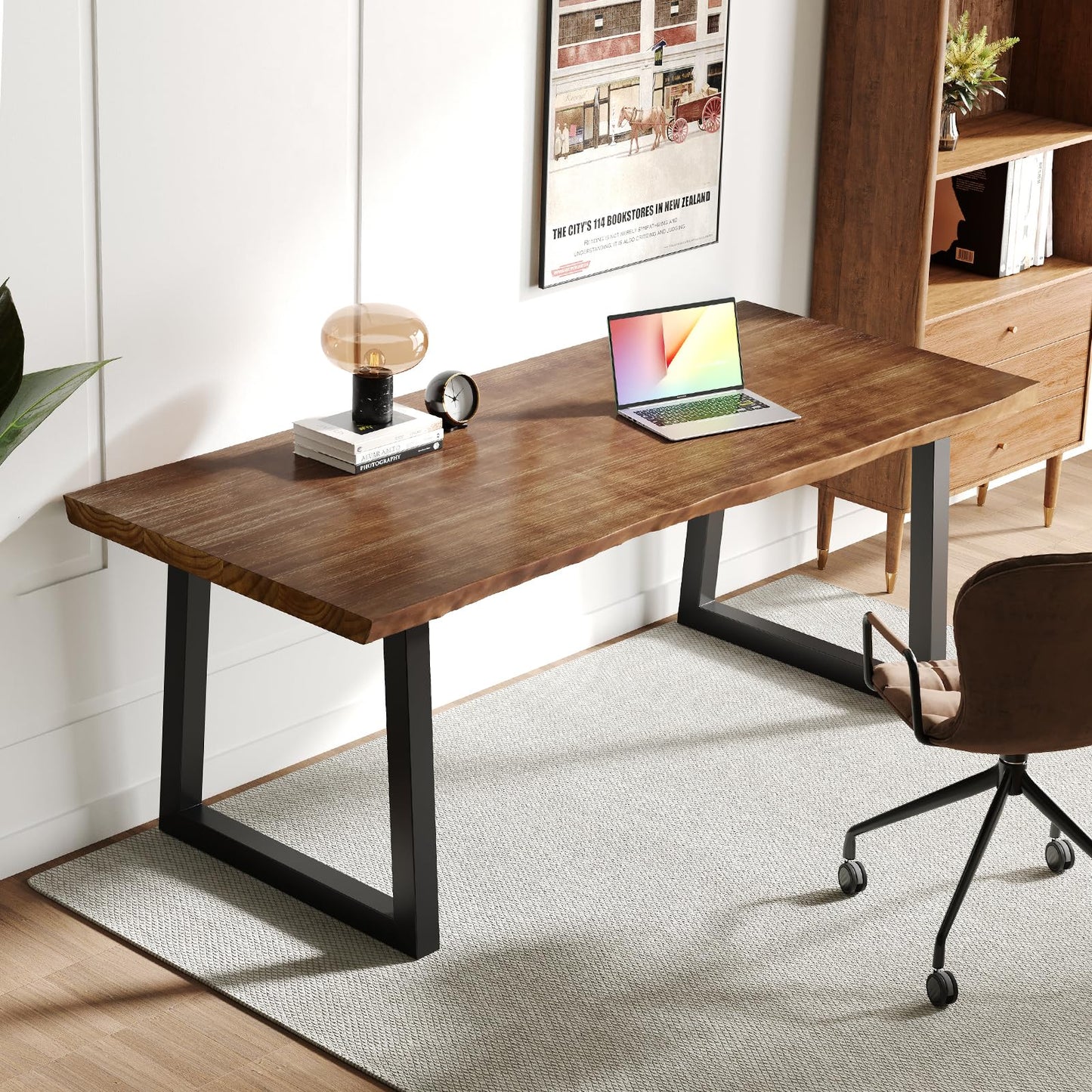 QZYJKJ 55inch Solid Wood Computer Desk Large Office Desk Home Simple Modern Long Desk Study Writing Desk Dining Table for Home Office