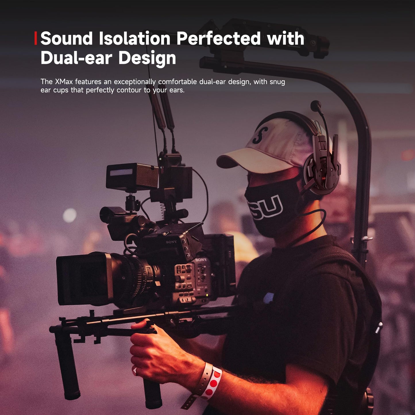 SYNCO Xtalk Xmax1 Wireless Intercom Headset System Dual-Ear, Team Communication Headset 2.4GHz 1640 feet 500 Meters Long Distance Noise Reduction for Live Show Stage Performance Movie Shoot