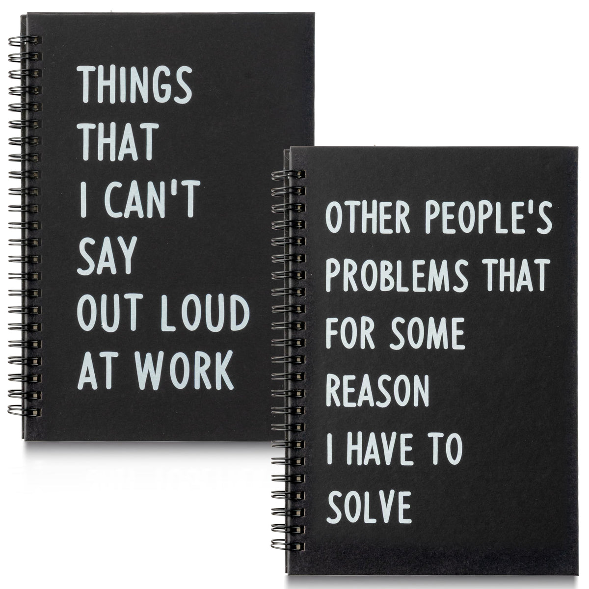 GioXtra Funny Office Notebook - 2Pcs SOLVE THINGS Humorous Work Quote A5 Spiral Notebook Black Hardcover Diary Notepad for Office Coworker White Elephant Gift College Student Gag Gift Birthday Favor