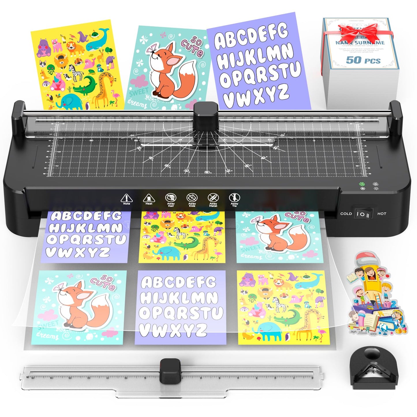 13in Laminator Machine with Sheets 50pcs + Paper Trimmer + Corner Rounder + Scale Line, 11x17 / ABS Anti-Jam |Dual Hot and Cold Mode | 90s Fast Preheat for A3/A4/A5/A6 Home Office School Use