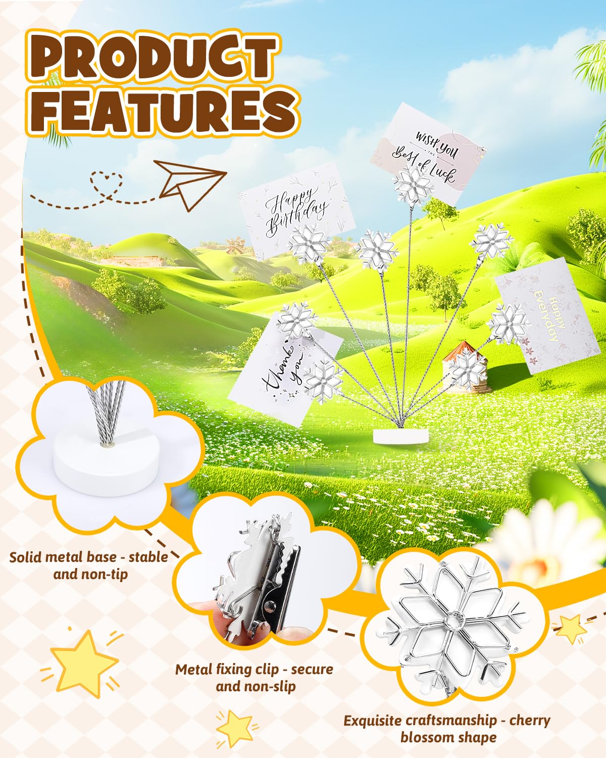 eZAKKA Photo Tree Holder Clip, 8 Branch Money Gift Card Holder with Clips, Picture Frame Stand for Wedding Photo Display, Memo Paper Note, Office Home Decor (White Snowflake)