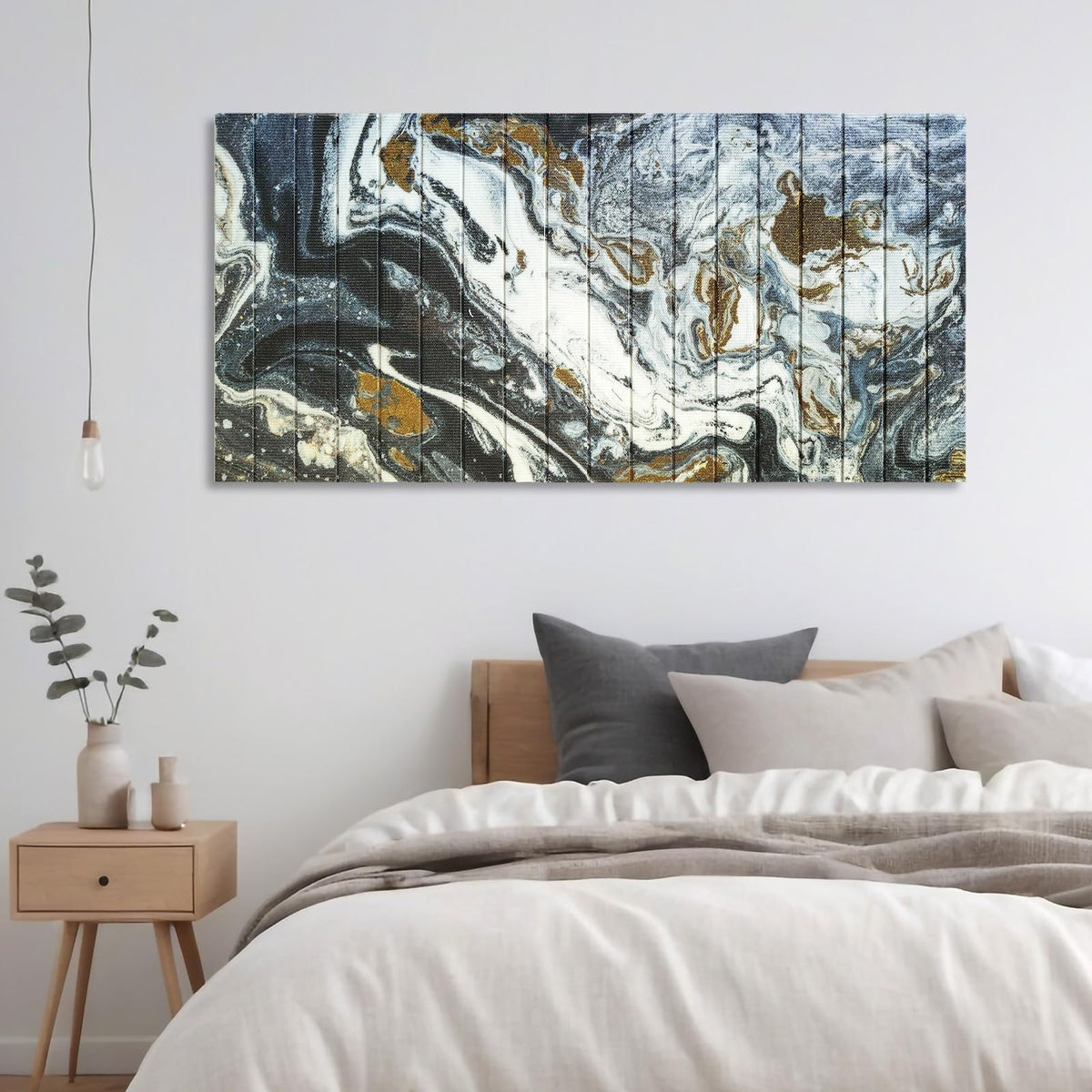 llribbons Framed Abstract Canvas Ribbon Wall Art Black White Gold Pictures Living Room Wall Decor Modern Painting Handmade 3D Woven Textured Prints Artwork for Bedroom Home Office Decoration 20" x 40"