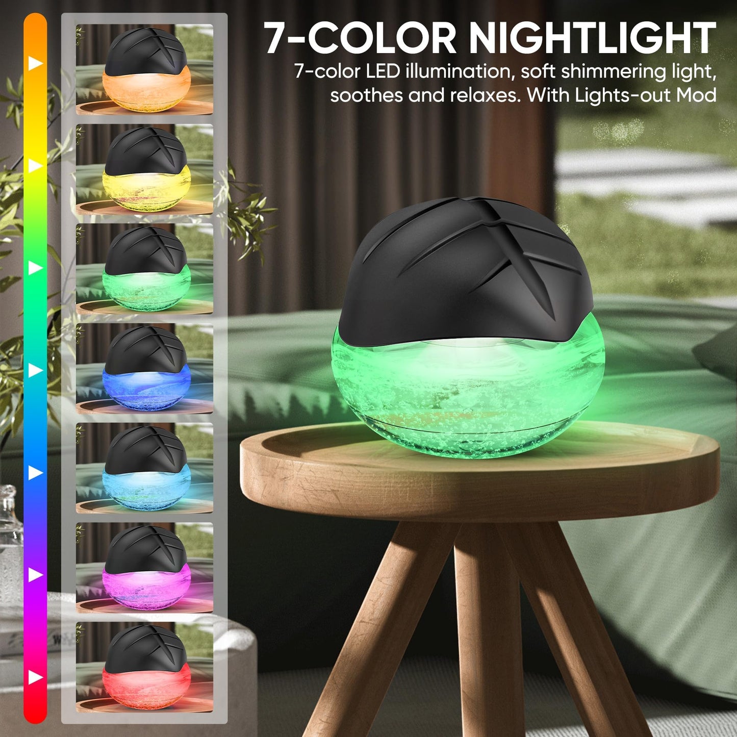 Water Based Air Purifier for Home with Essential Oil Diffuser and Humidifier Function, Rainbow Air Washer with LED Night Light, Freshener for Smoke and Pet Odors, Includes 6x10ml Essential Oils
