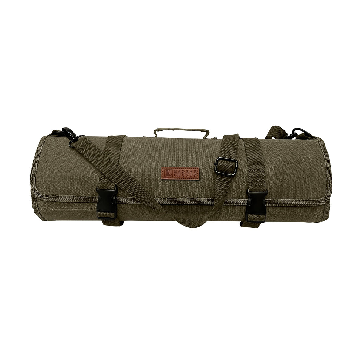Baobab County Chef Knife Roll Bag – 12oz Water-Resistant Waxed Canvas – Heavy-Duty Portable Knife Case with 11 Slots for Cleavers, Carving Knives & Chef Tools – Bonus Oven Mitts Included (Army Green)