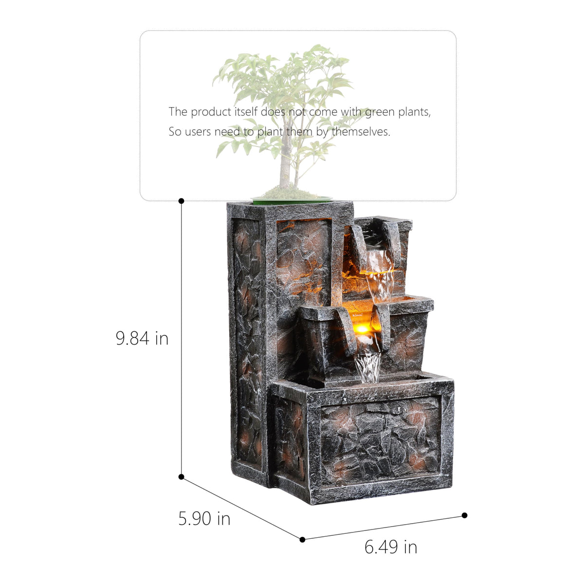 Tolevoit Tabletop Water Fountain Rustic Room Decor Zen Waterfall Fountains Office Desk Accessories Bedroom, Living Room Indoor Decoration with Led Light