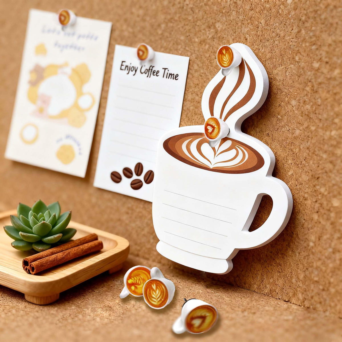 20 Pack Push Pins for Bulletin Board, Cute Push Pins Decorative Push Pin, 3D Coffee Latte Art Thumb Tacks with Storage Box for Cork Board, Office School Home Photo Wall Decor