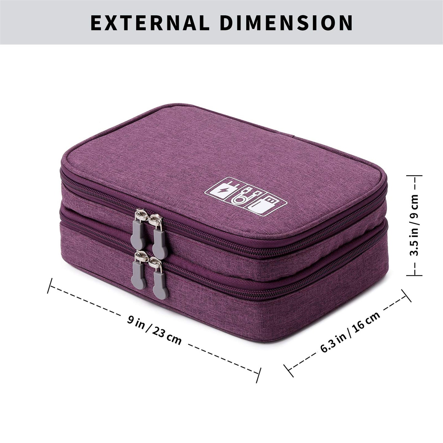 mygreen Electronics Travel Organizer Storage Bag, Double Layer Universal Traveling Gear Accessories Carrying Cover Pouch for iPad Mini Cables Phone Chargers Adapter Flash Hard Drive and More Purple