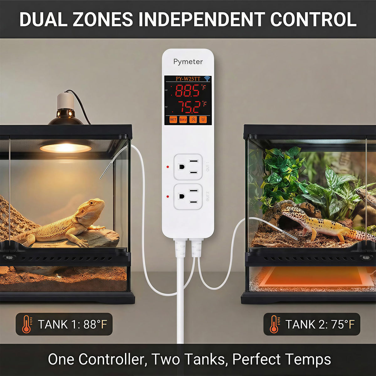 Pymeter SmartLife/Tuya APP WiFi Temperature Controller with Dual Probes, Smart Digital Thermostat with Two Outlets for Reptile Heat Mat, Greenhouse Seedlings, Homebrew Fermentation, Cooling Fan