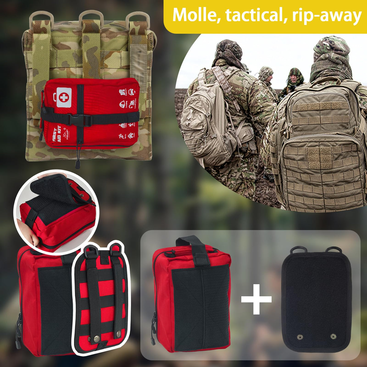 556 Piece Premium Large First Aid Kit, Survival Medical First Aid Bag – Labelled Compartments, Workplace Essential, Home & Sports, Molle Tactical Rip-Away Design, First Responders' Choice for Trauma