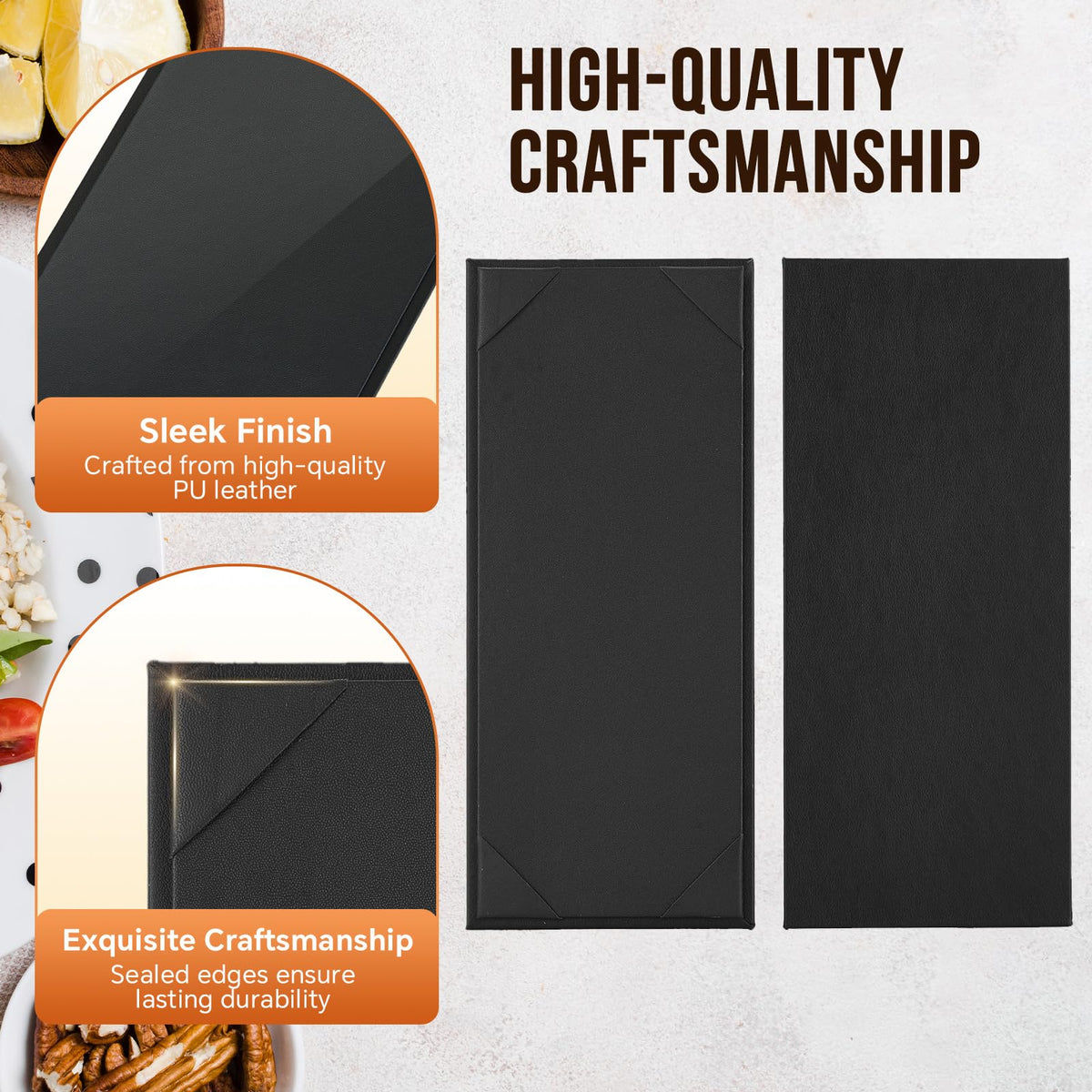 MYFULLY Restaurant Menu Holders 4.25" x 11", 6 Pack Black PU Leather Single Panel Menu Covers with Angled Corners for Restaurant, Bar, Coffee Shop, Wine List (1 View)
