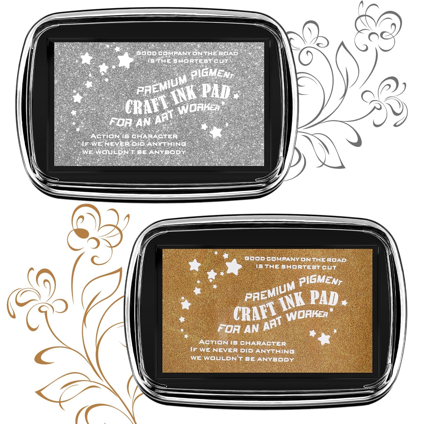 Fuyoooo 2 Pack Stamp Pad Craft Ink Pad Set for Rubber Stamps Metallic Gold & Silver for Wedding Invitations Scrapbooking Card Making Embossing DIY Art Projects Supplies
