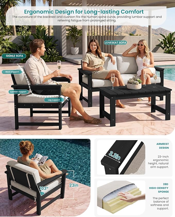 SERWALL 8 Pieces HDPE Outdoor Conversation Sofa Set