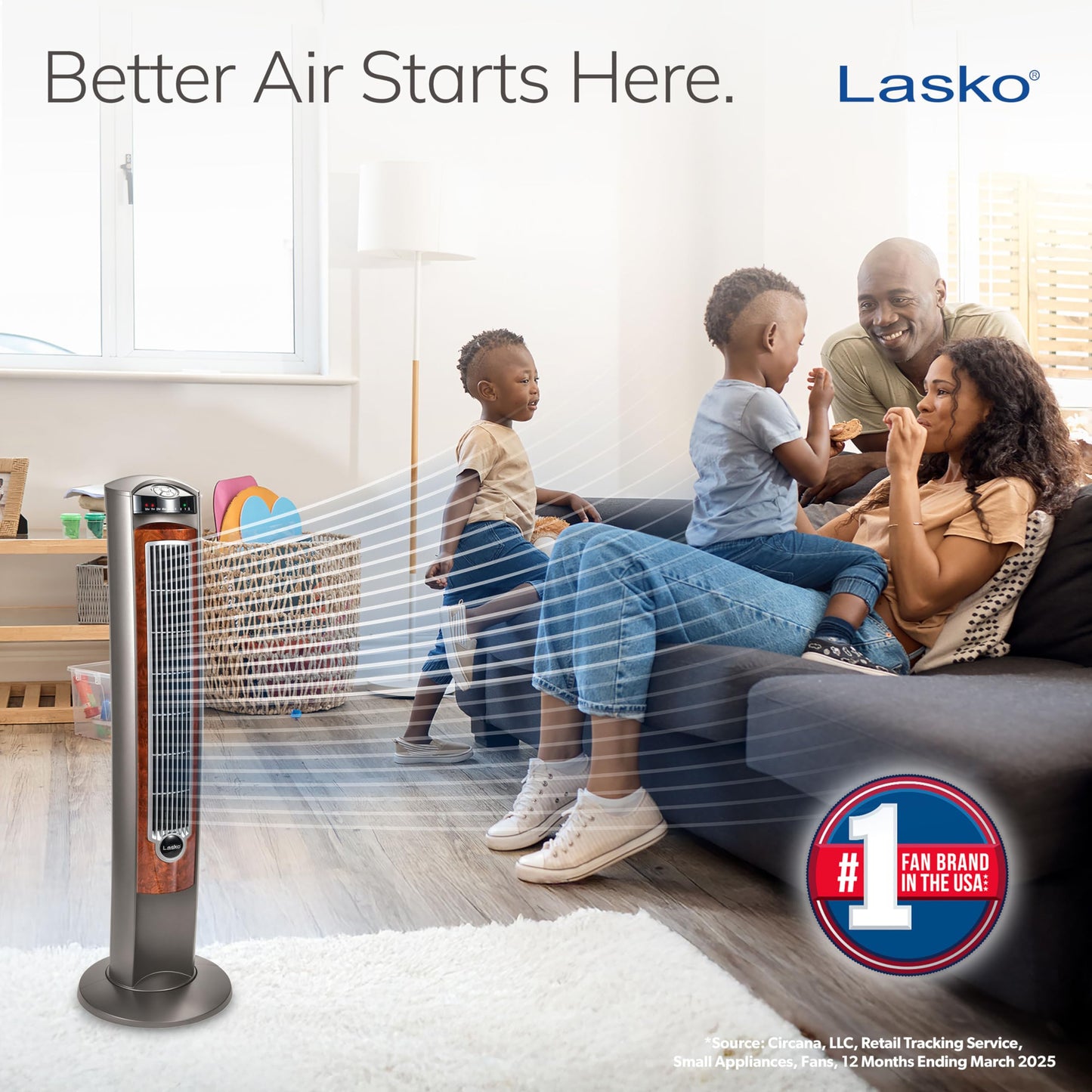 Lasko Oscillating Tower Fan with Remote, Quiet Floor Fans for Bedroom, 42", Woodgrain and Grey, T42954