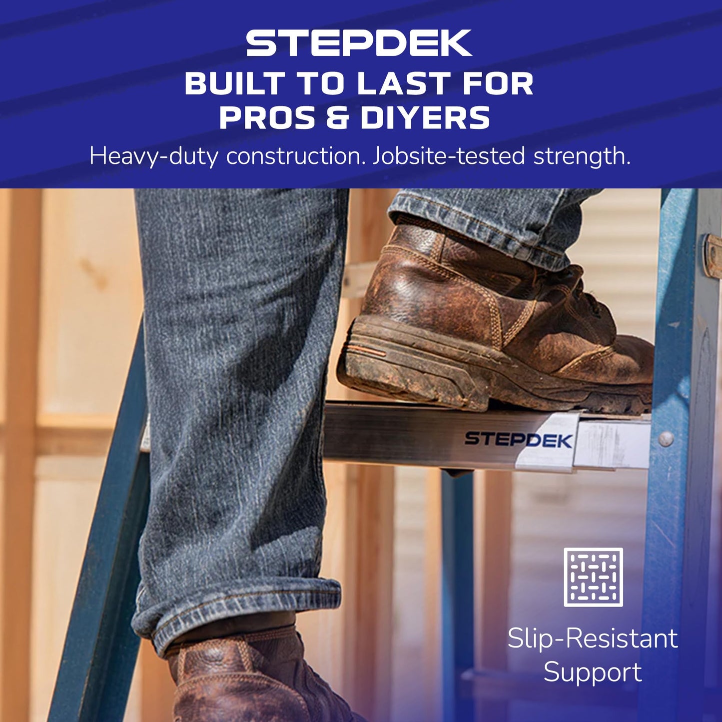 StepDek Aluminum Step Ladder Platform Attachment - Anti-Slip Ladder Work Platform Accessories for Stabilizer - Compact, Lightweight, Rubberized Non-Slip Grip Pad for Painters, Electricians & DIY