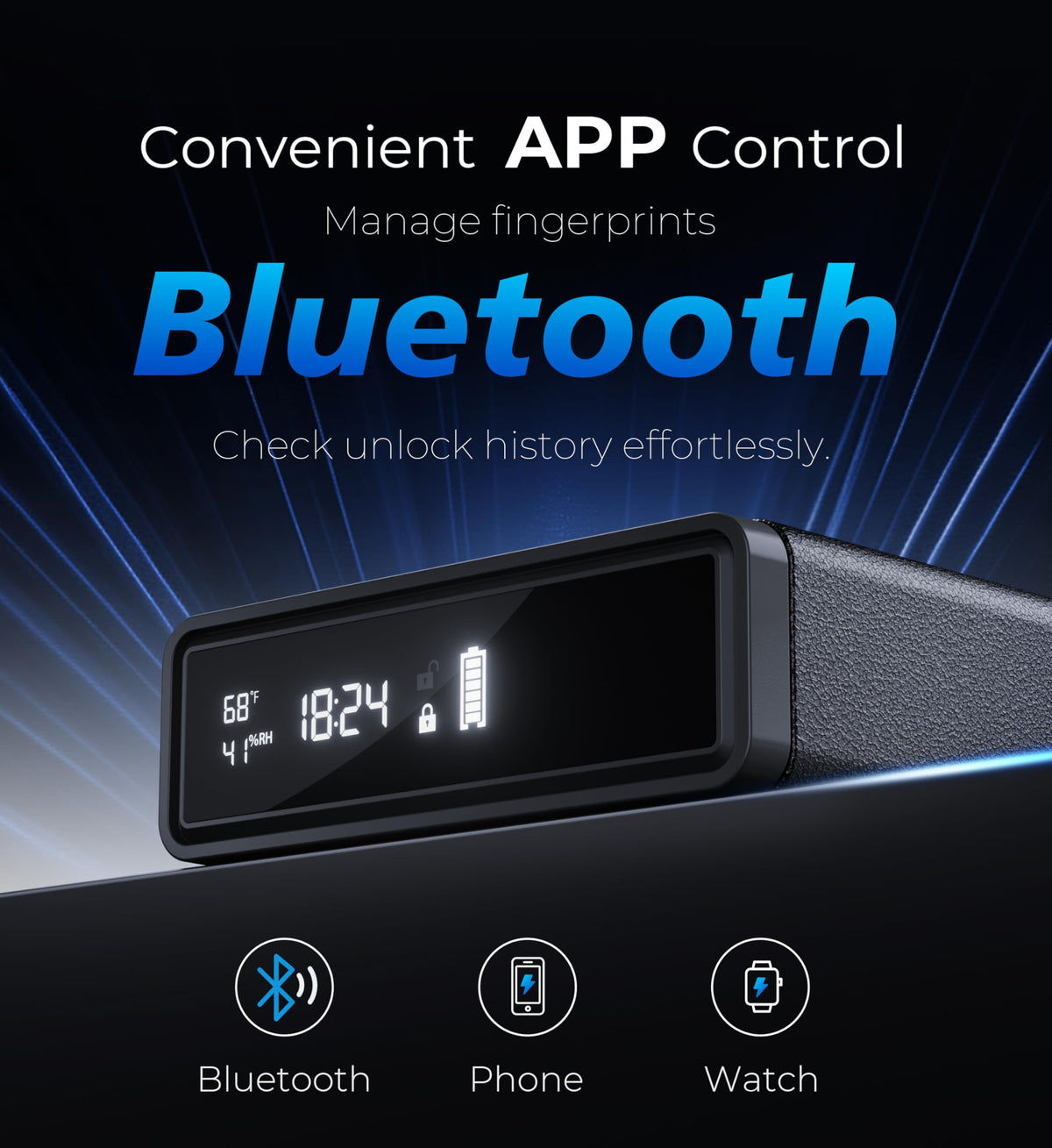 ORARAER Smart Biometric Gun Safe with Wireless Charging, Bluetooth App Control, 4 Unlock Methods, Bedside Drawer Safe LED Display,Money Box for Valuables, Gifts for Men