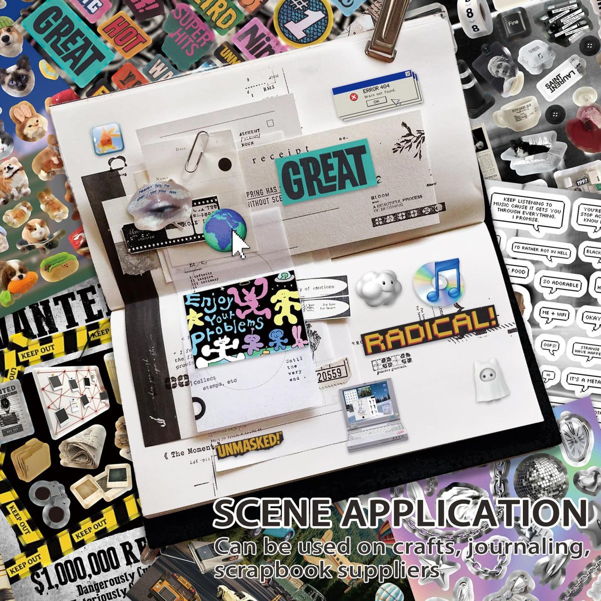 Bomichi Cute Sticker Book, 30 Sheets 750+ Pcs Y2K Vintage Aesthetics Stickers for Scrapbook Junk Journal Bullet Journal DIY Craft Card Making