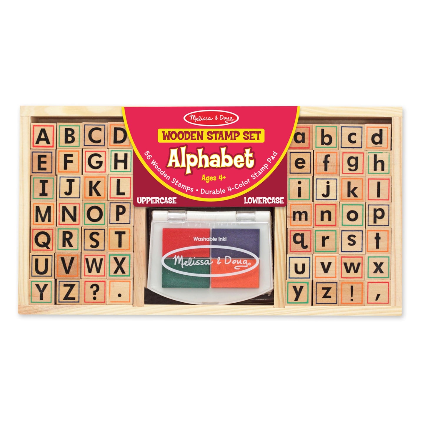 Melissa & Doug Wooden Alphabet Stamp Set - 56 Stamps with Lower-Case and Capital Letters Preschool Writing Toys, ABC Stamps, Kids Arts & Crafts, Letter for Kids Ages 4+