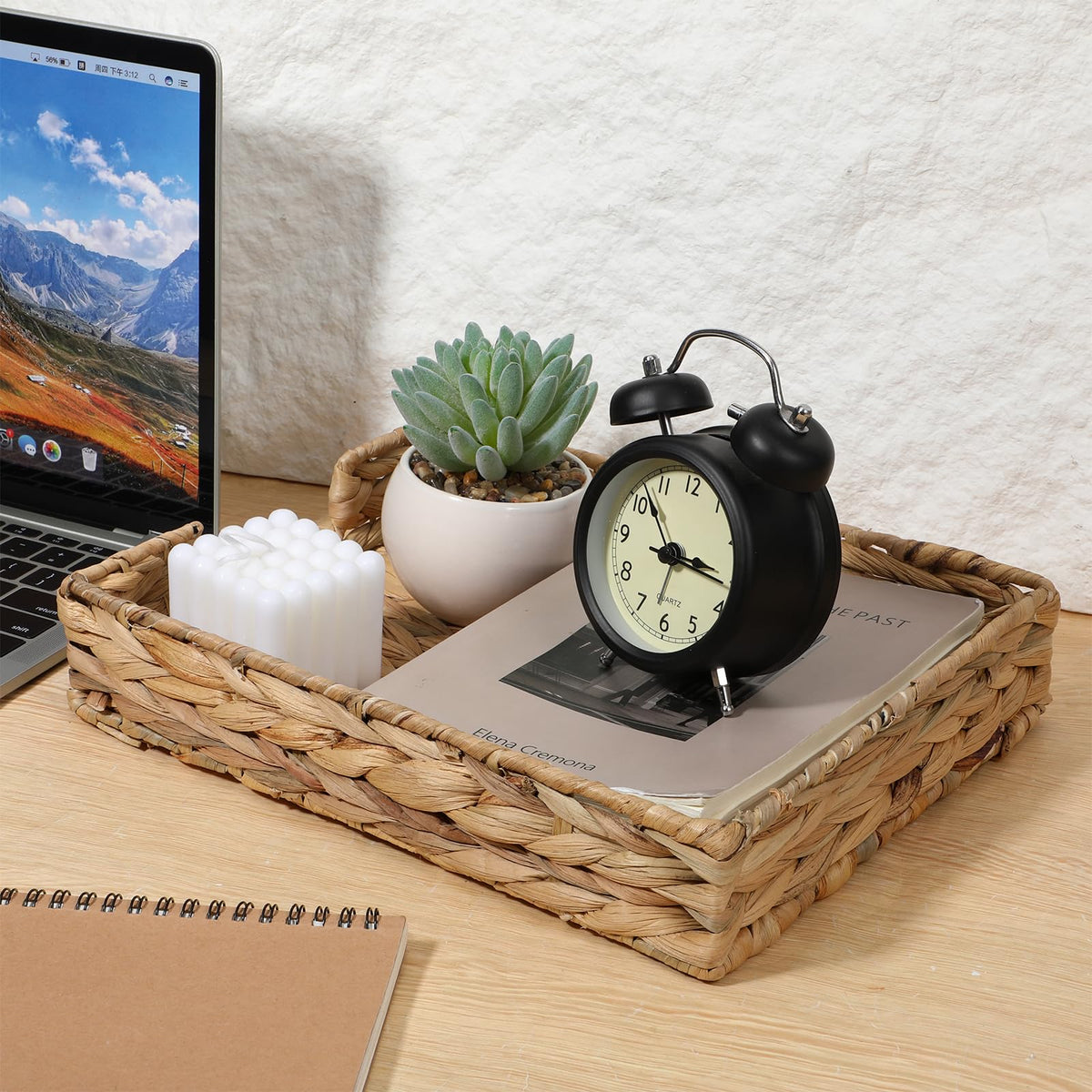 2 Pcs A4 File Tray, Water Hyacinth Desk Basket, Wicker Paper Tray File Baskets, Woven Letter Size Documents Trays, Magazine Files Storage Basket Organizer Bin for Office, Toilet, Desk