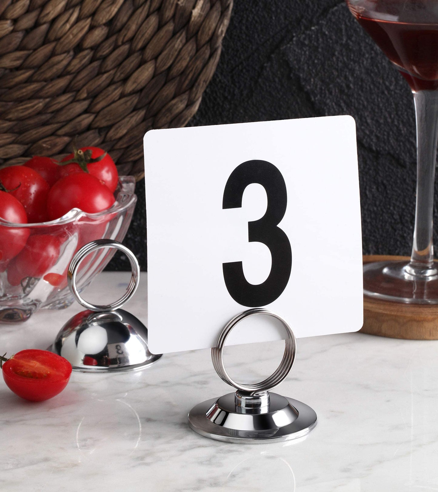 New Star Foodservice Ring-Clip Table Number Holder / Place Card Stand, 1.5 Inch, Silver, Set of 12