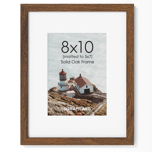 Dreamland 8x10 Picture Frame with Mat for 5x7, USA-Sourced Natural Oak Wood Photo Frames with Resistant Plexiglass, 8 x 10 Wooden Gallery Wall Frames for Art, Wall or Tabletop Display, Walnut