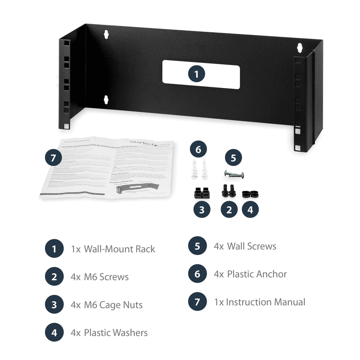 StarTech.com 4U Hinged Wall Mount Patch Panel Bracket - 6 inch Deep - 19" Patch Panel Swing Rack for Shallow Network Equipment- 33lbs (WALLMOUNTH4)