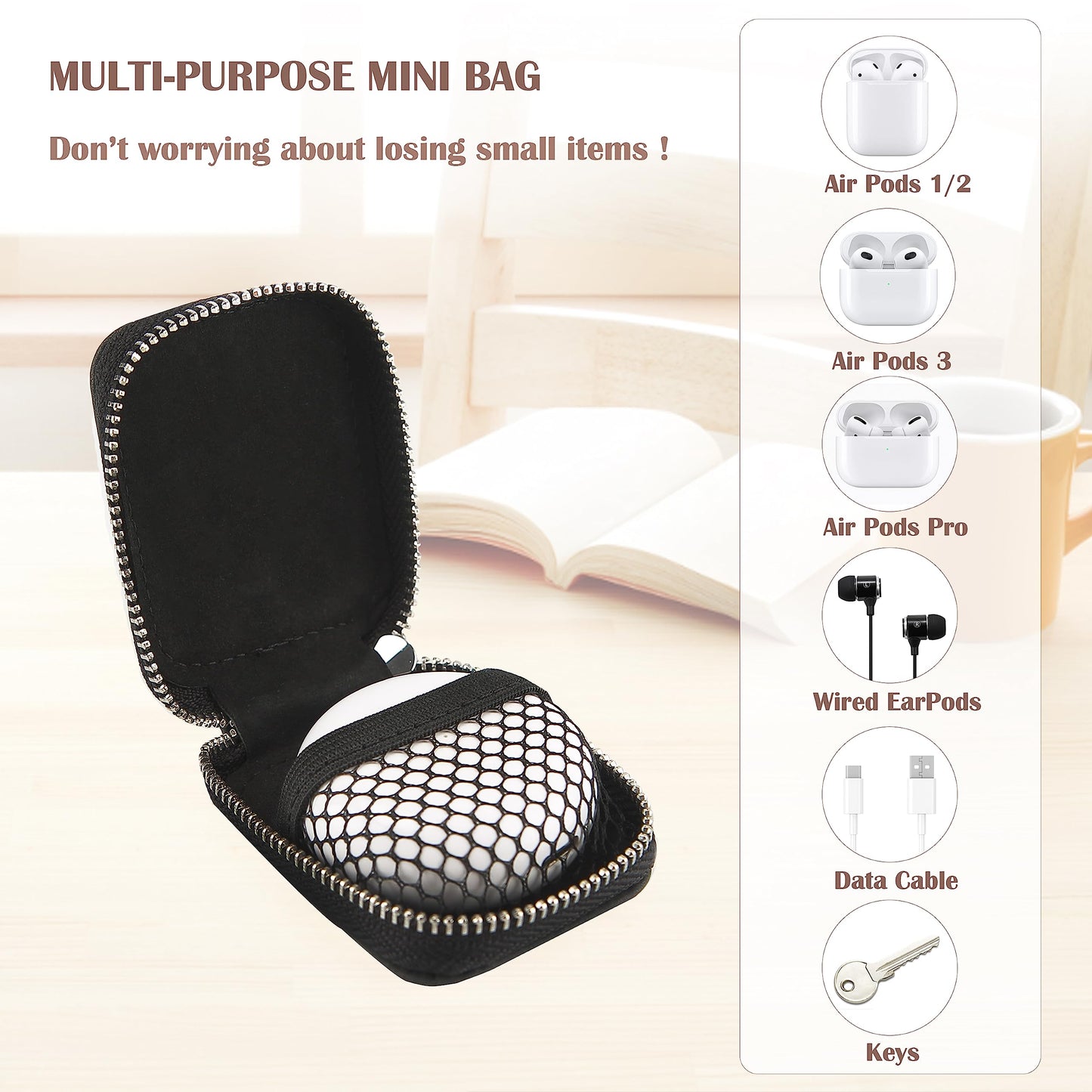 Earbud Case Headphone Storage Case Compatible with Airpods 1/2/3/Pro Wireless Earphones Carrying Pouch Small PU Leather Bag Shockproof Earpods Cover Universal Bag Travel Protection Pouche