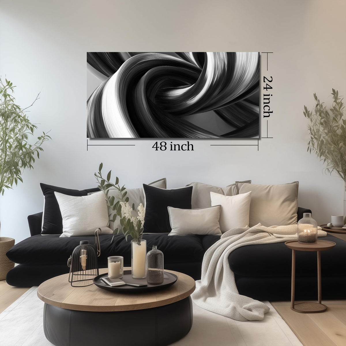 CIRABKY Modern Prints Wall Decor for Office Black and White Abstract Wall Art for Bedroom Minimalist Pictures for Living Room 24 x 48 Inch