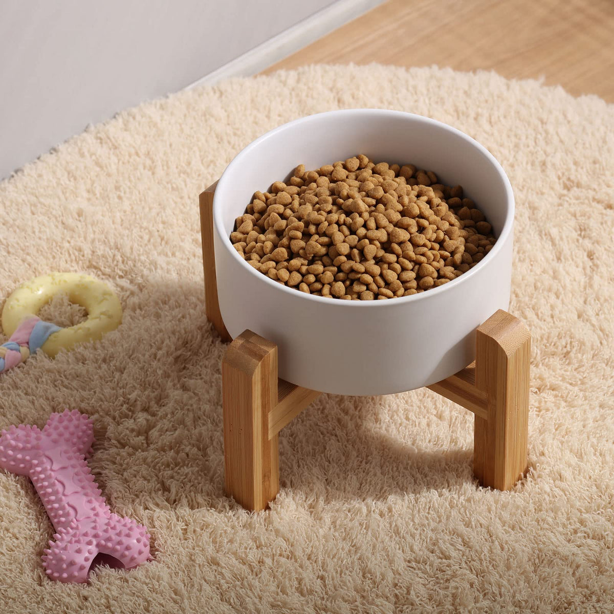Petygooing White Elevated/Raised Ceramic Dog Bowl for Small Breeds, Dog Food Water Dish with Stand,Pet Feeding Bowl with Anti Slip Rubber for Cats and Small Dogs Puppy 13.5 OZ (5.1In / 1.7 Cups