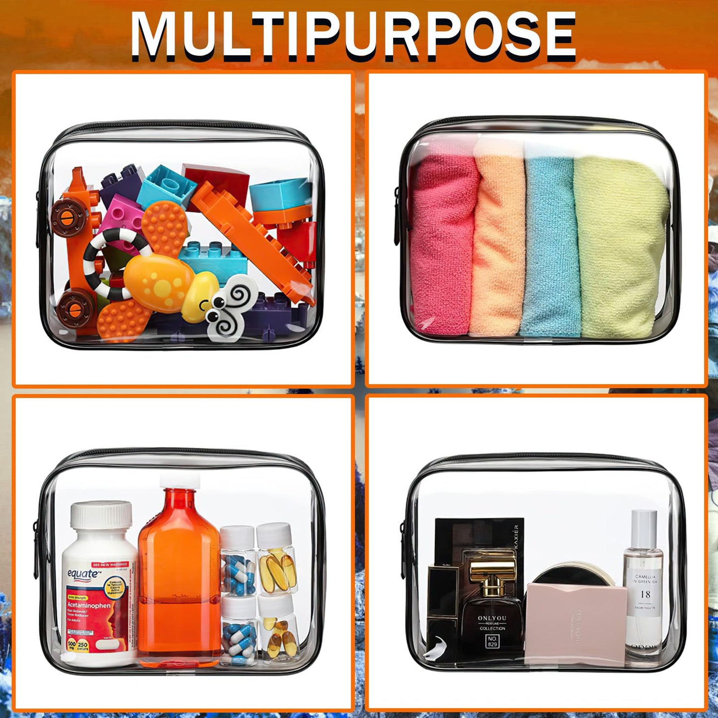 YOQIVEXU 6 Pieces Clear Cosmetics Bag Bulk, TSA Approved Toiletry Bag for Travel, PVC Zippered Clear Pouch Cosmetic Makeup Bag Waterproof Vinyl Plastic Organizer Case for Vacation Bathroom (Large)
