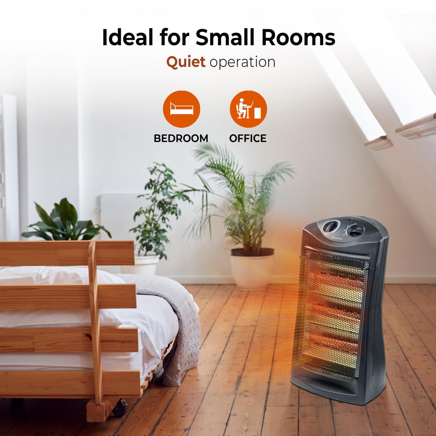 Comfort Zone Space Heaters for Indoor Use, Portable Electric Heater, Adjustable Thermostat, Infrared Heat, Quartz Tower Space Heater with 2 Heat Settings, Bedroom Heater, Black