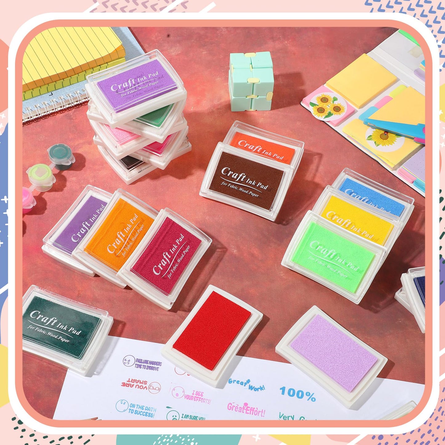Jexine 40 Pcs Ink Pad for Stamps Colors Craft Finger Inks Pad Washable Stamp Pad for Rubber Stamps Kids DIY Paper Wood Fabric Scrapbooking Stamping Paint Gift