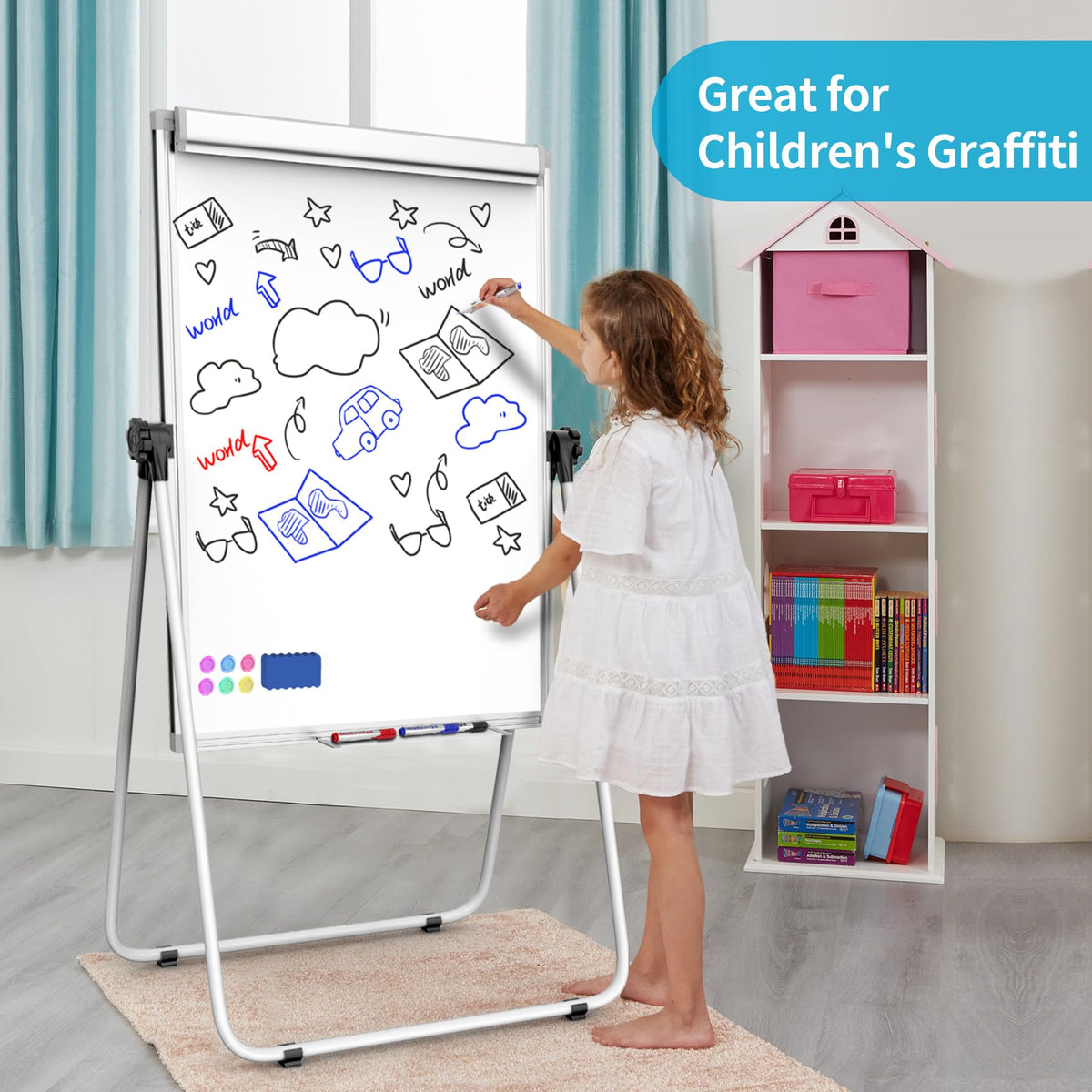 U Stand Double Sided Magnetic Dry Erase Board with Easel Stand, 40"x28" Whiteboard with Flipchart Paper Pad (25 Sheets)- Height Adjustable Standing Whiteboard for Office, Homeschooling & Studio, White