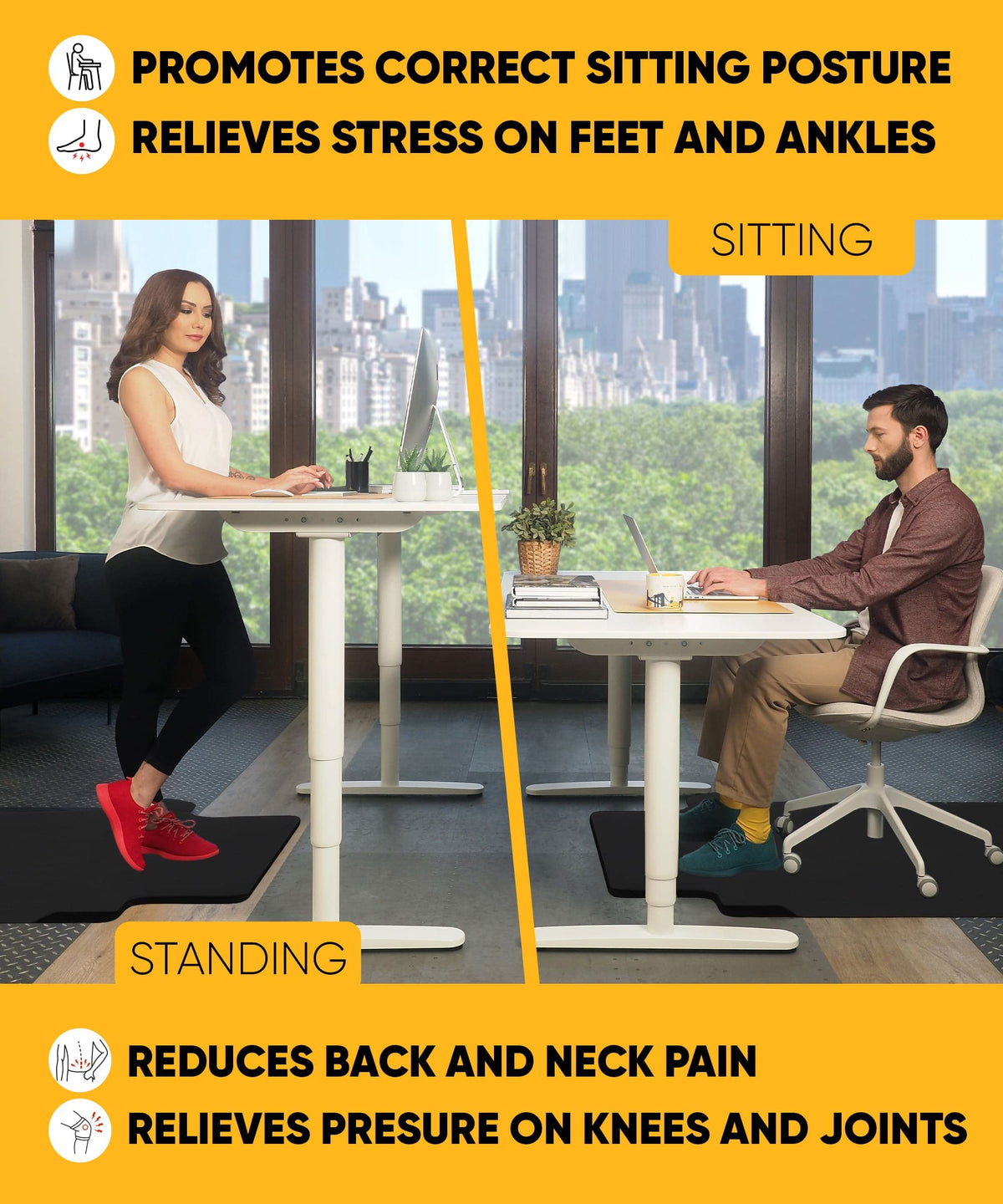 Office Chair Mat with Anti-Fatigue Cushioned Footrest – 2-in-1 Standing Desk Mat for Hardwood Floors – Dual-Zone Design for Standing Comfort and Smooth Chair Rolling (54” × 36”)