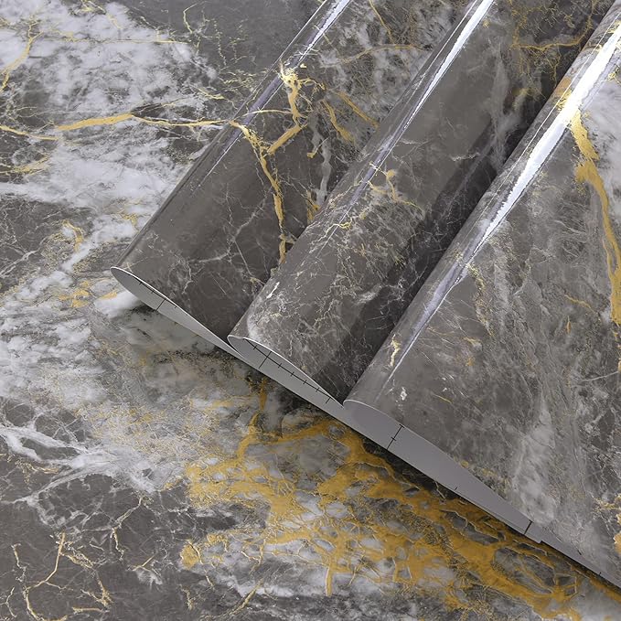 BAYYA 48"x354" Extra Wide Marble Contact Paper Dark Grey Marble Wallpaper Peel