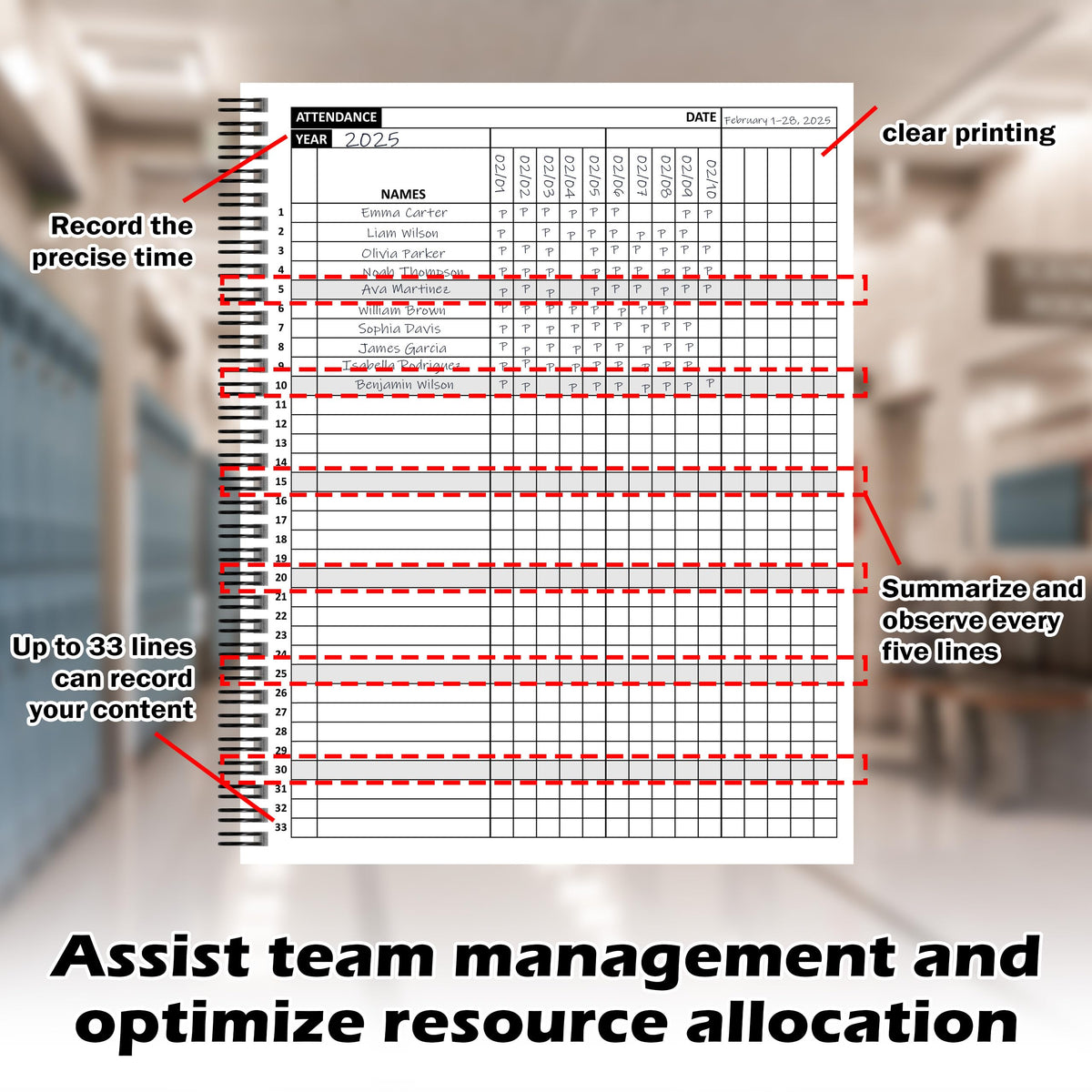 Attendance Book Large Format Spiral Bound 8.5 x 11 Inch attendance Tracker for Teachers Employees Church Coaches Sports and Classroom 110 Pages